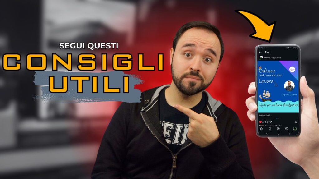 L'immagine descrive Luigi Pio D'Errico che indica la scritta "Segui questi consigli utili"